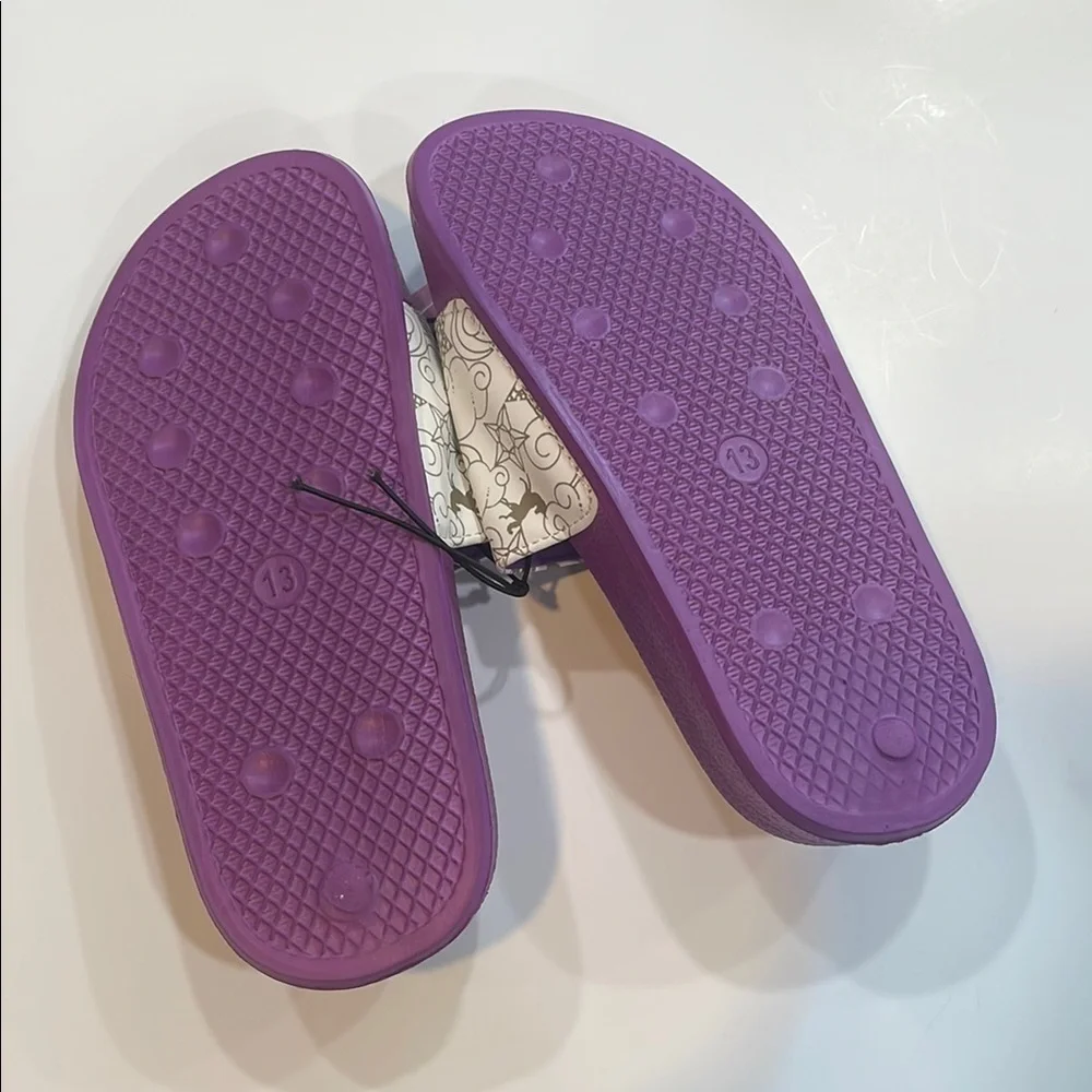 Purple Slide Sandals with Afro Art